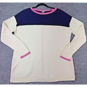 Talbots XL Colorblock Soft Textured Knit Sweater Pink Navy Cream Zip Hem